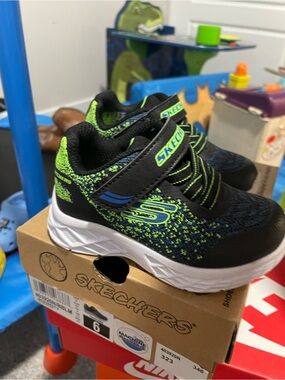 Skechers Kids Black and Neon Green Athletic Sneakers
